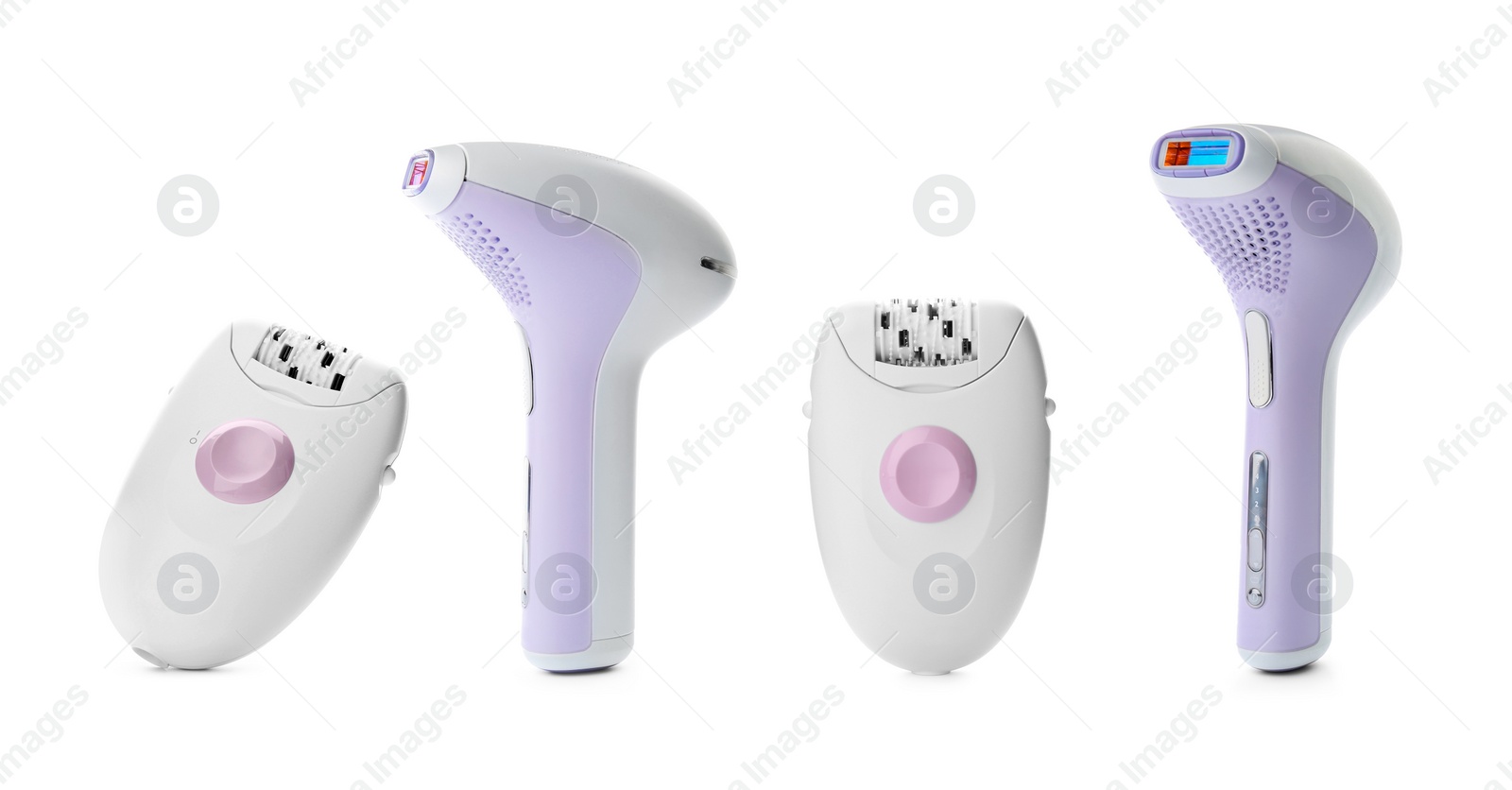 Image of Set of devices for epilation on white background. Banner design