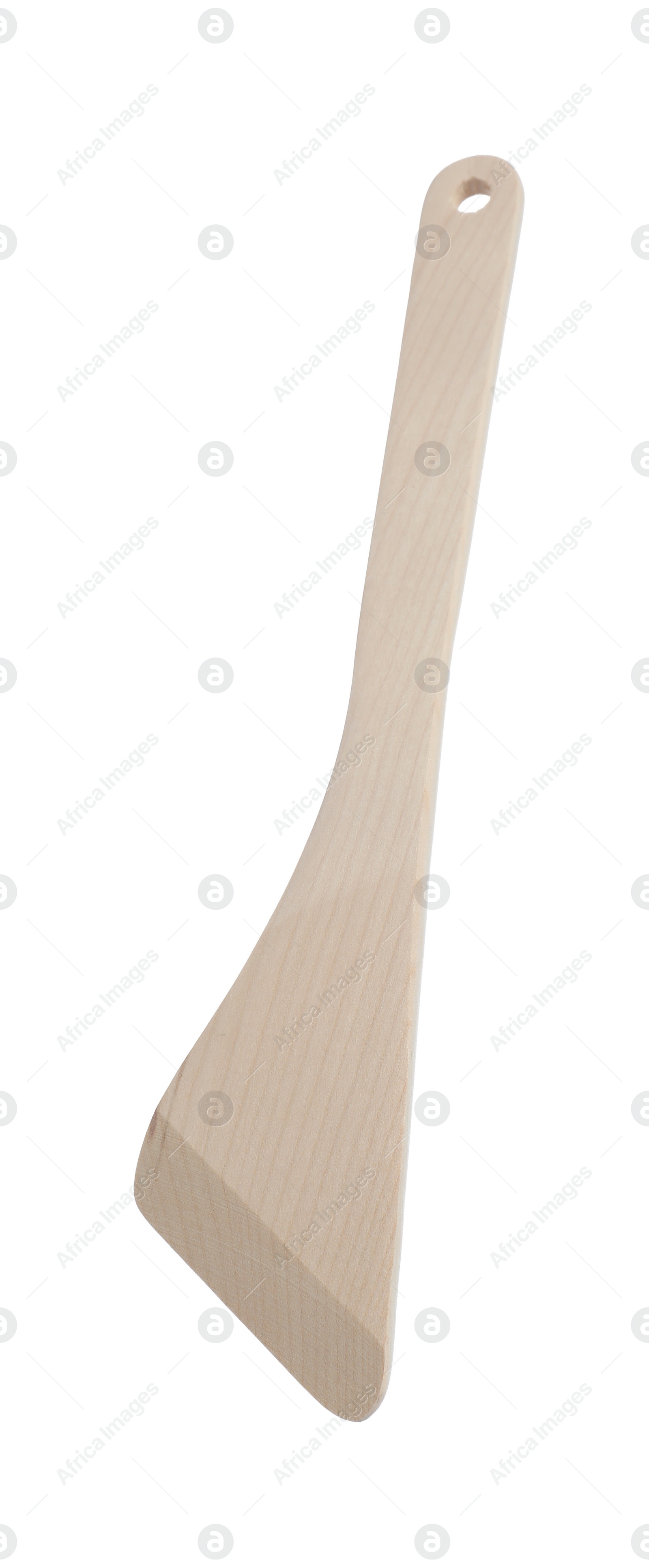 Photo of One wooden spatula isolated on white. Kitchen utensil