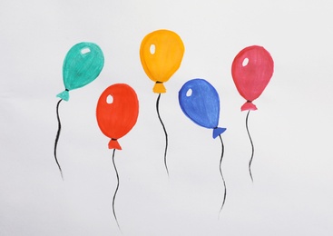 Colorful children painting of balloons on white background