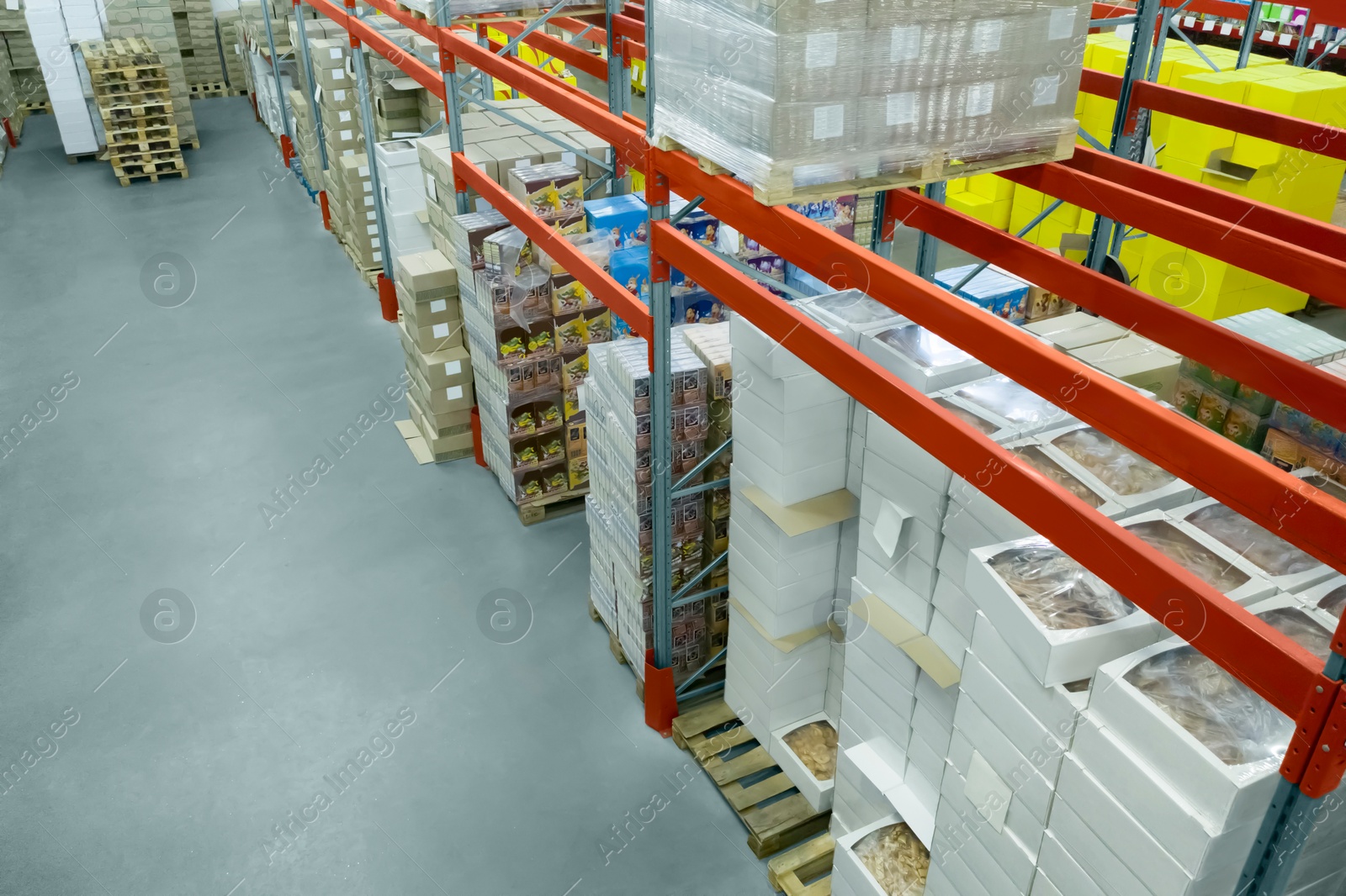 Image of Warehouse with lots of products, view from above. Wholesale business