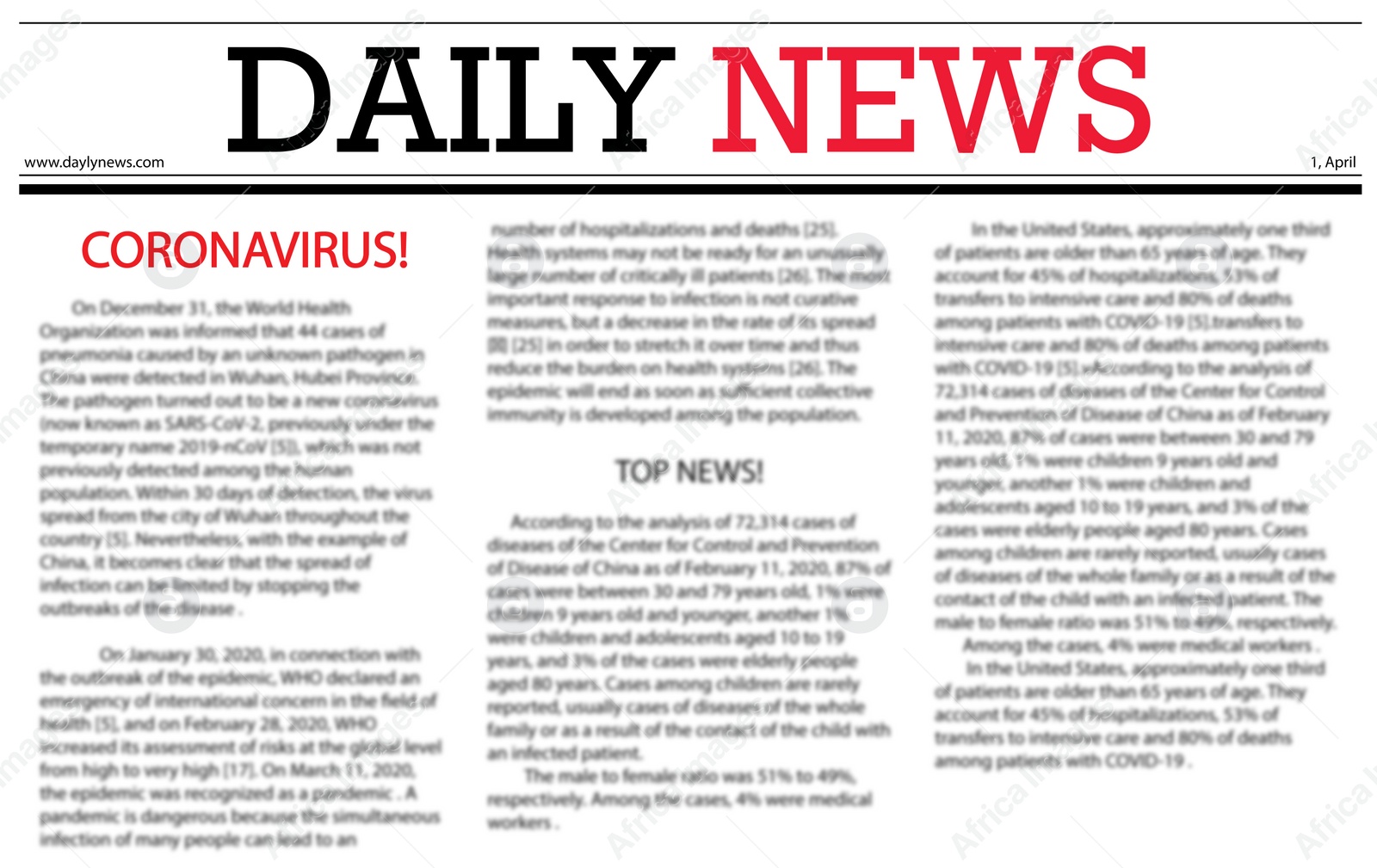 Image of Closeup view of newspaper with headline CORONAVIRUS!