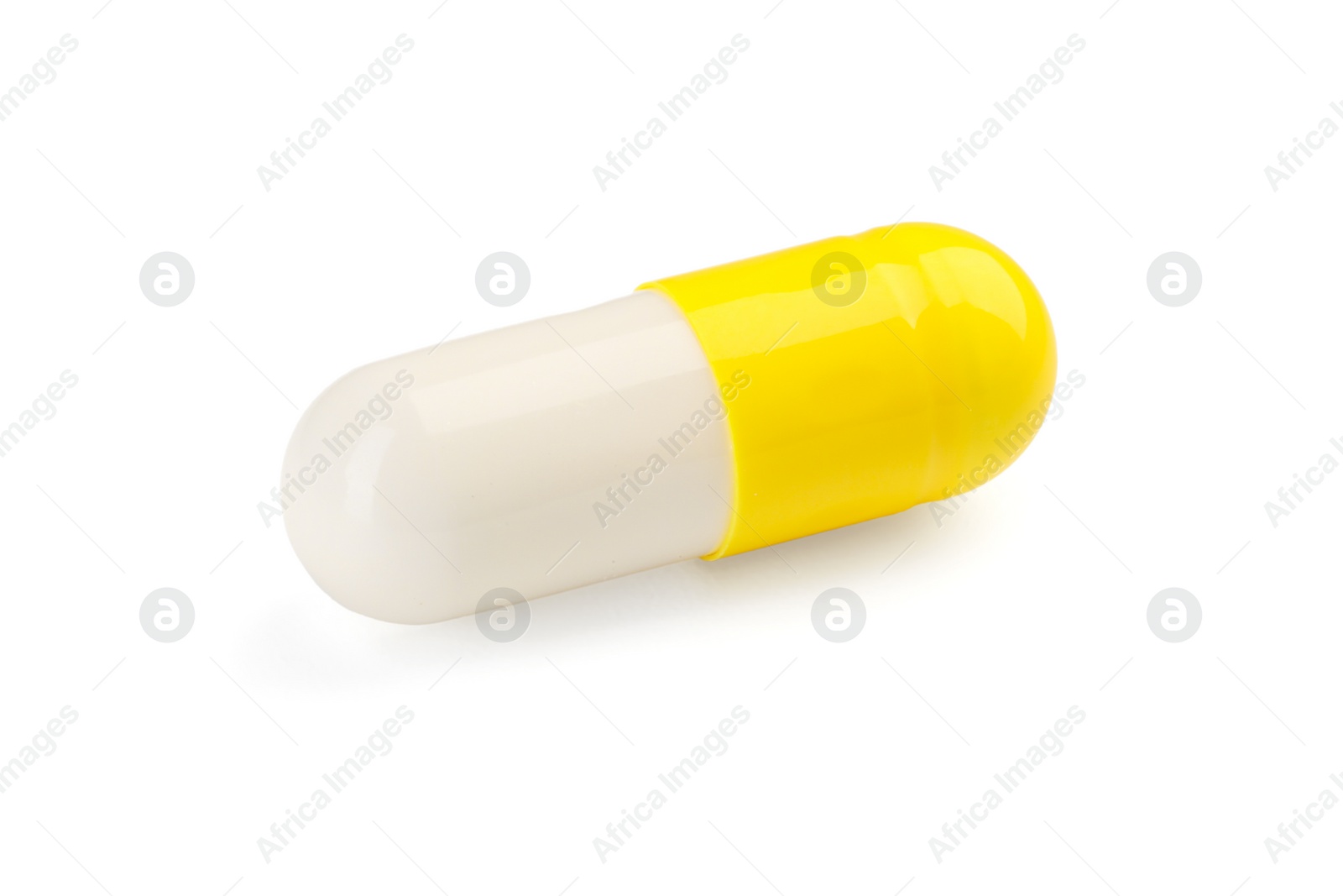 Photo of One antibiotic pill isolated on white. Medicinal treatment