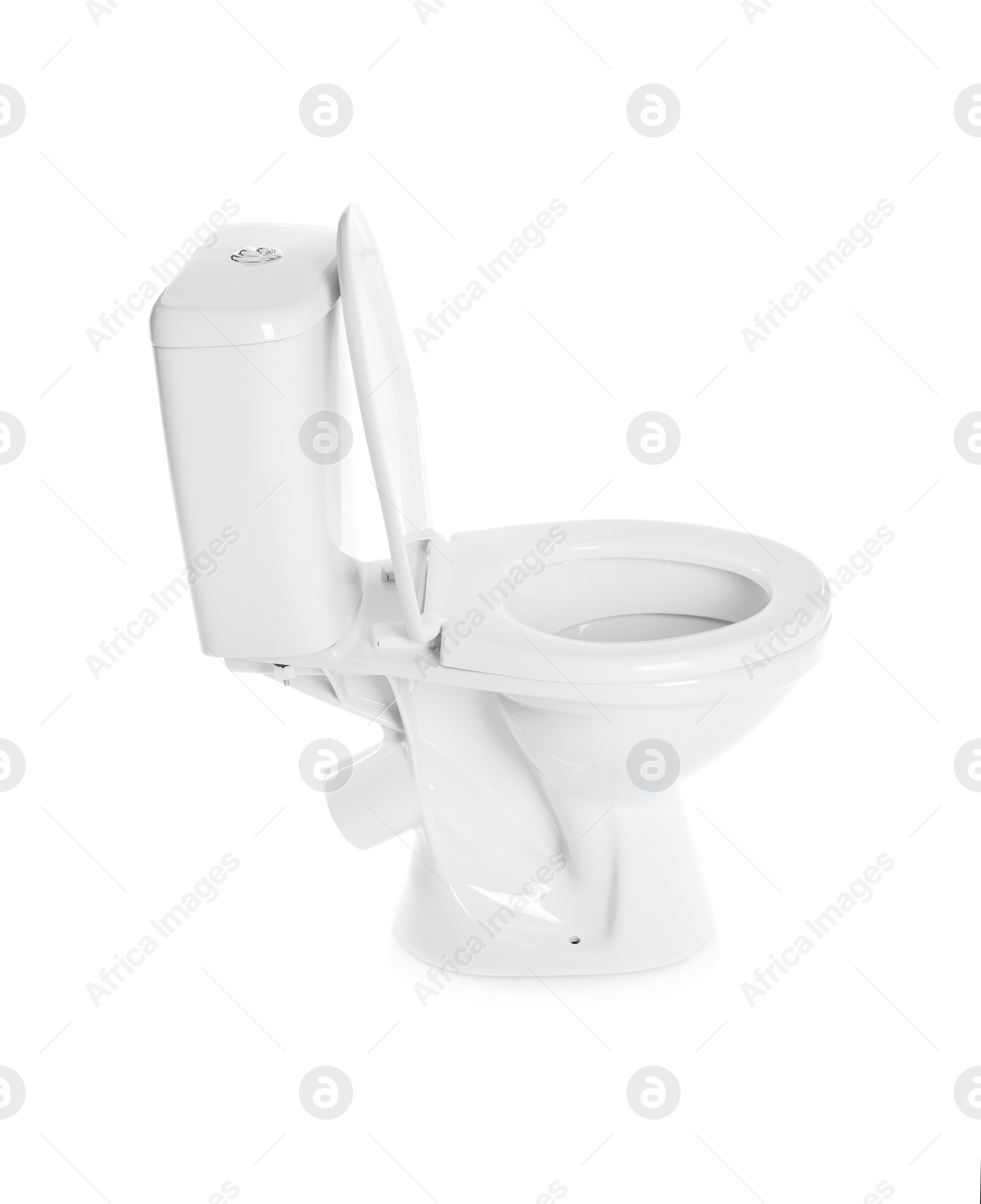 Photo of New ceramic toilet bowl on white background