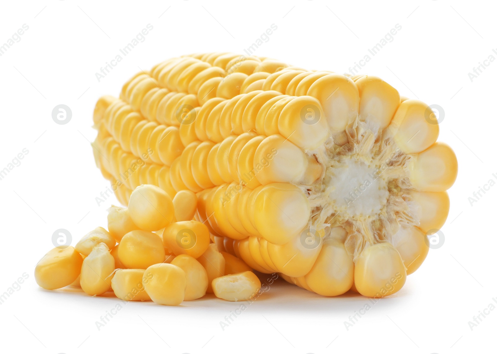 Photo of Tasty sweet corn cob on white background