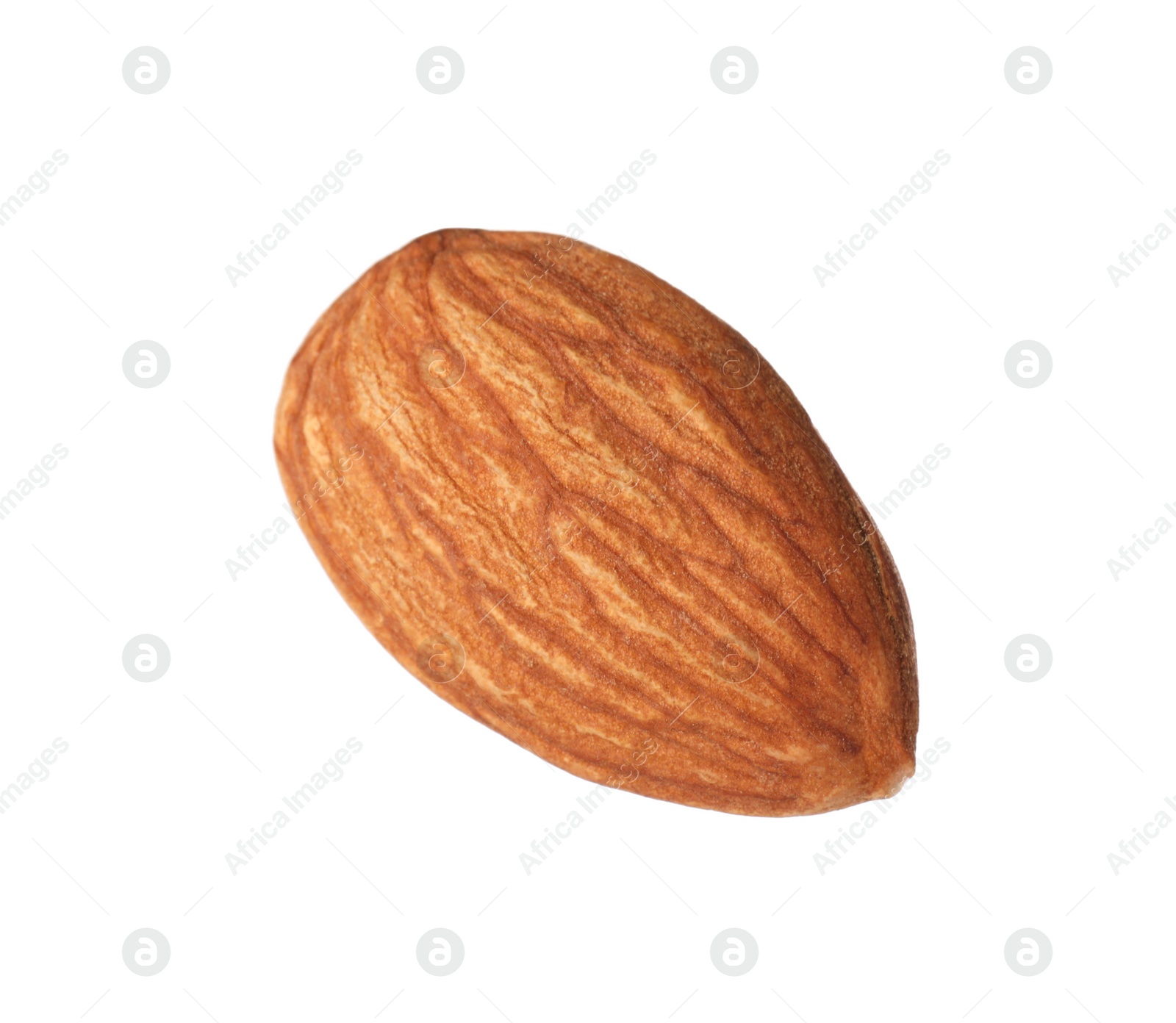 Photo of One tasty almond isolated on white. Healthy snack