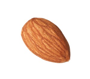 Photo of One tasty almond isolated on white. Healthy snack