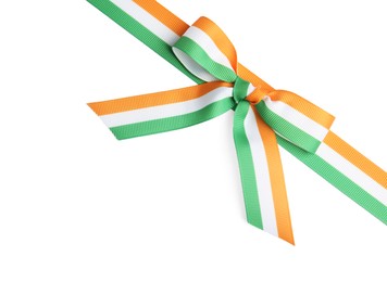 Indian flag ribbon with bow on white background, top view