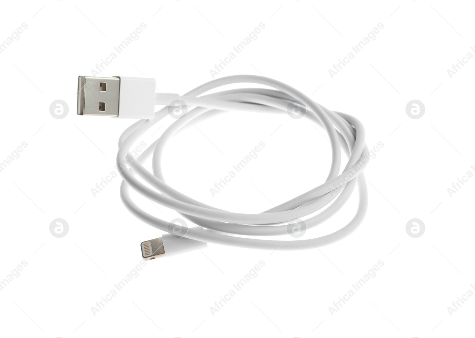 Photo of USB charge cable isolated on white. Modern technology