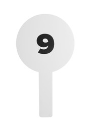 Photo of Auction paddle with number 9 isolated on white