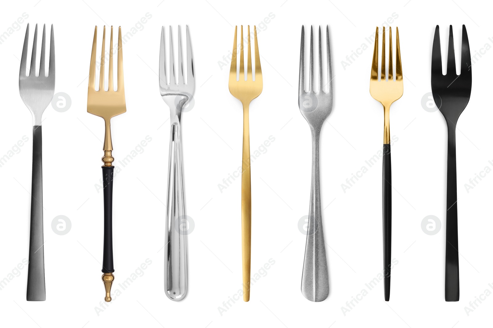 Image of Many different forks isolated on white, set