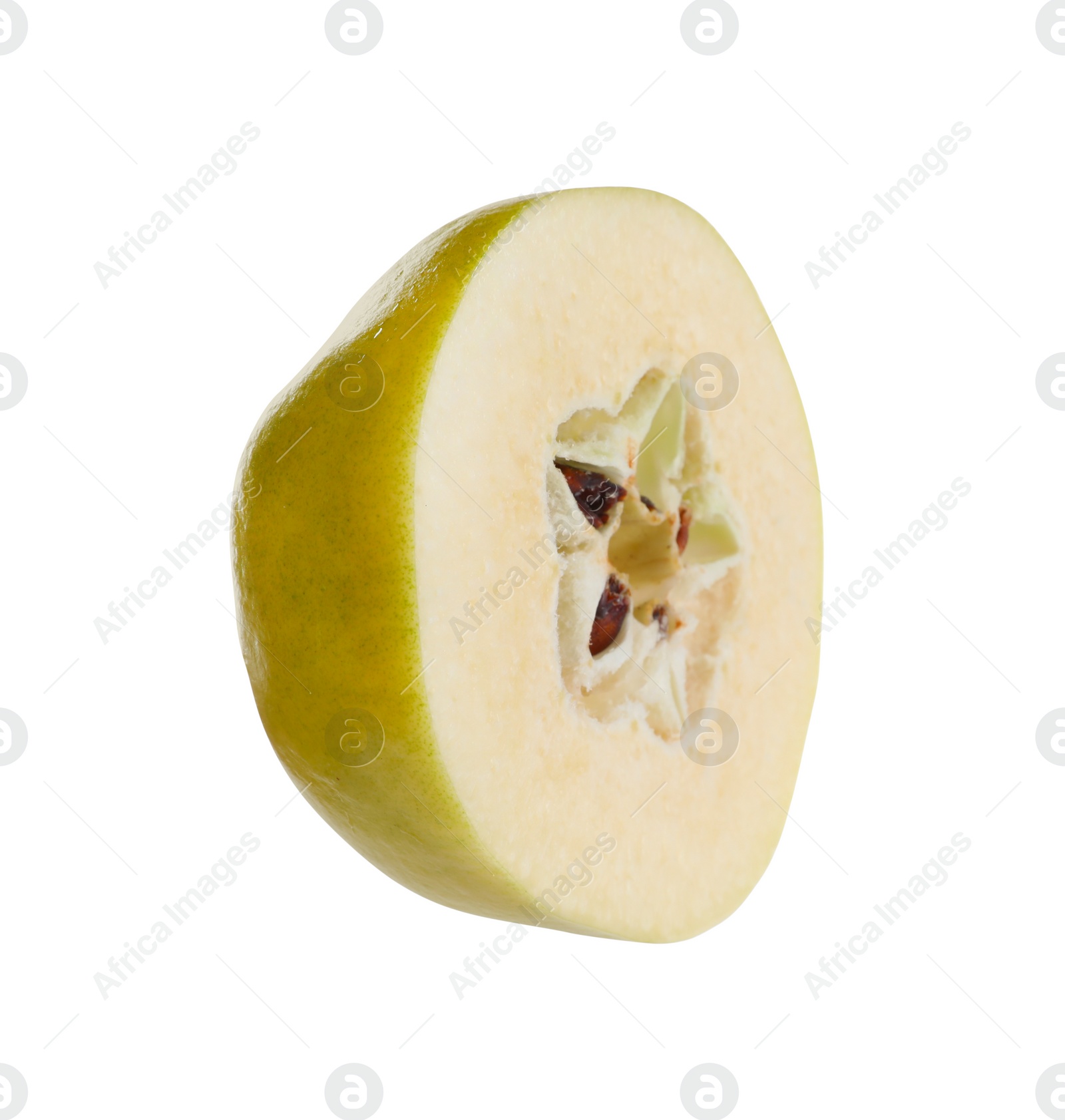 Photo of Half of ripe quince on white background