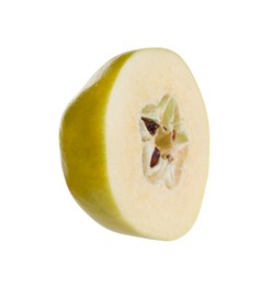 Photo of Half of ripe quince on white background