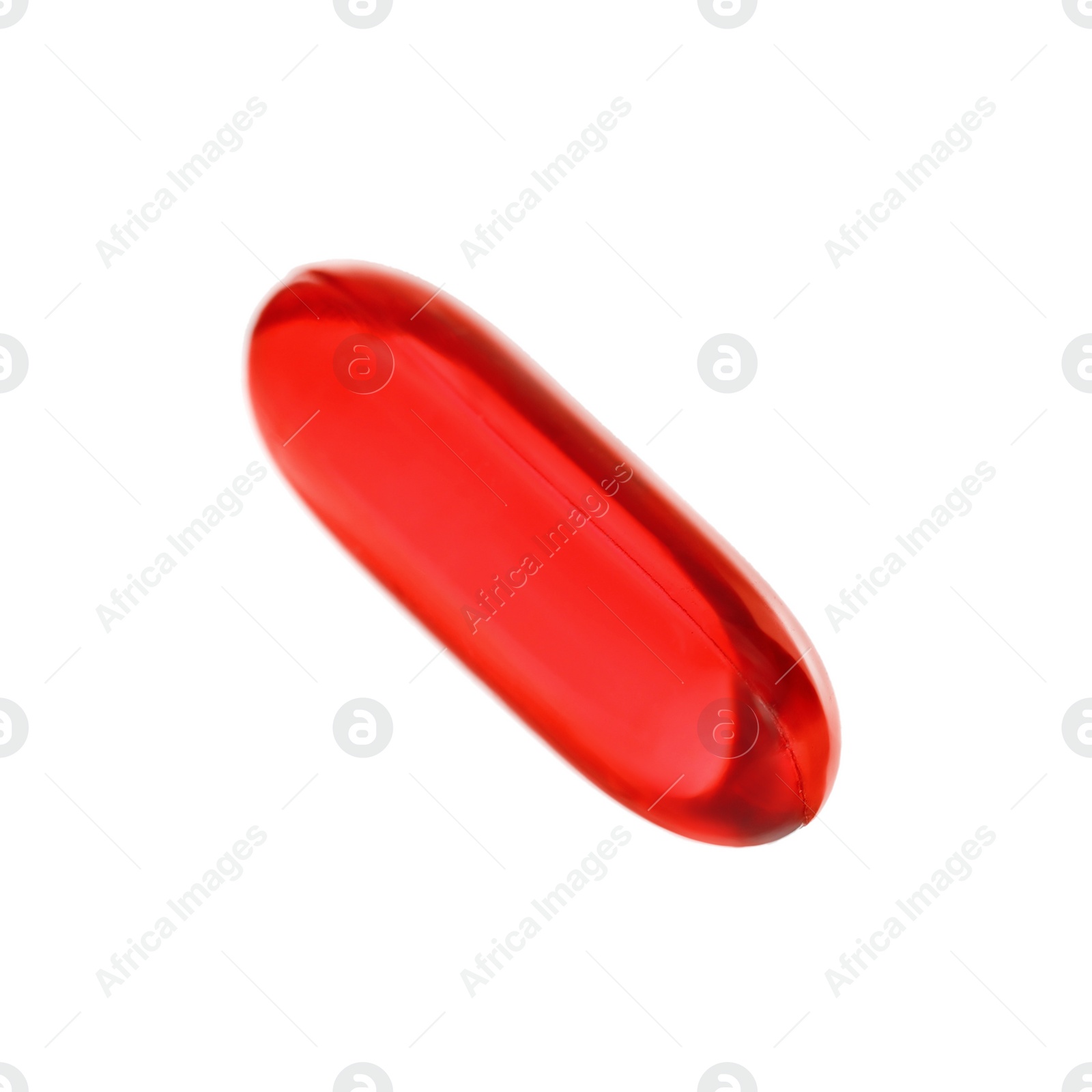 Photo of One red pill isolated on white. Medicinal treatment