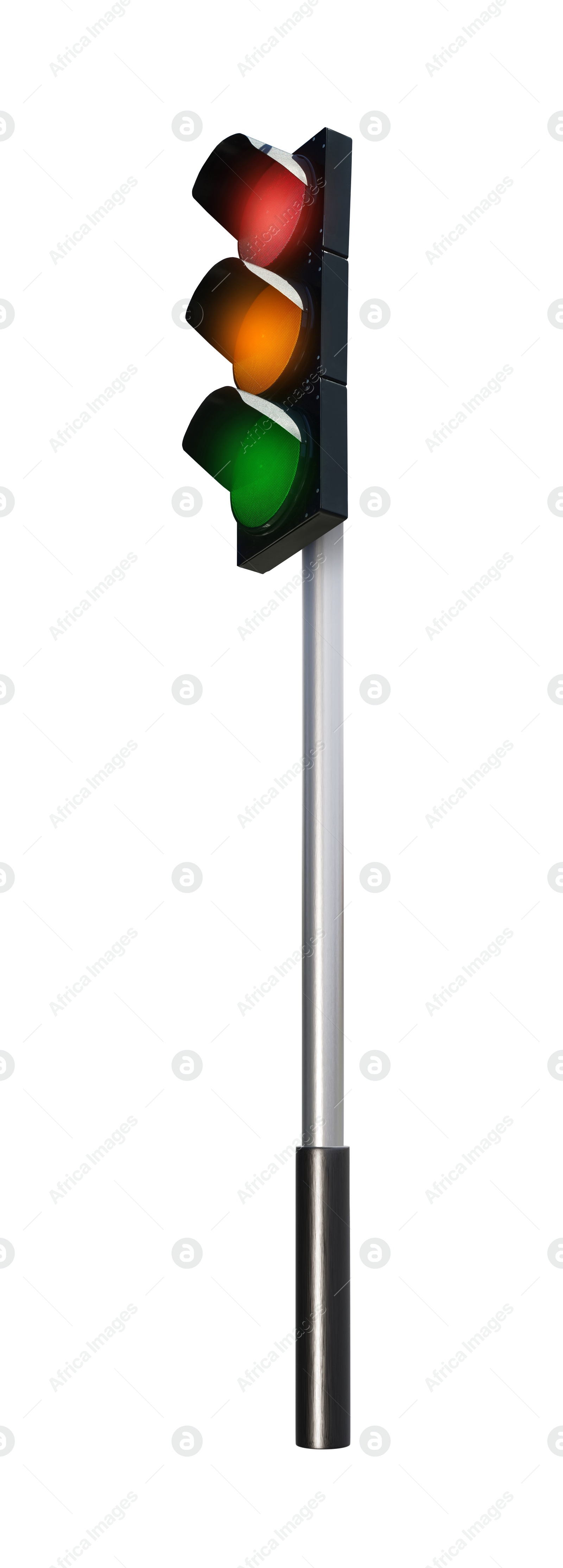 Image of Traffic light with pole on white background