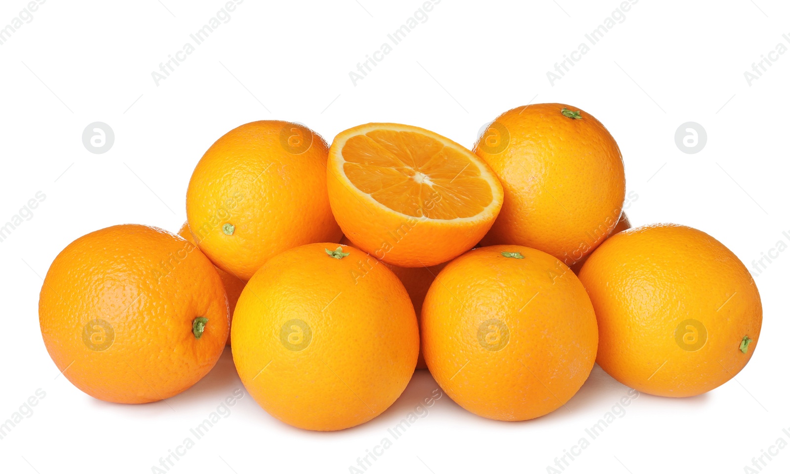 Photo of Pile of ripe oranges isolated on white