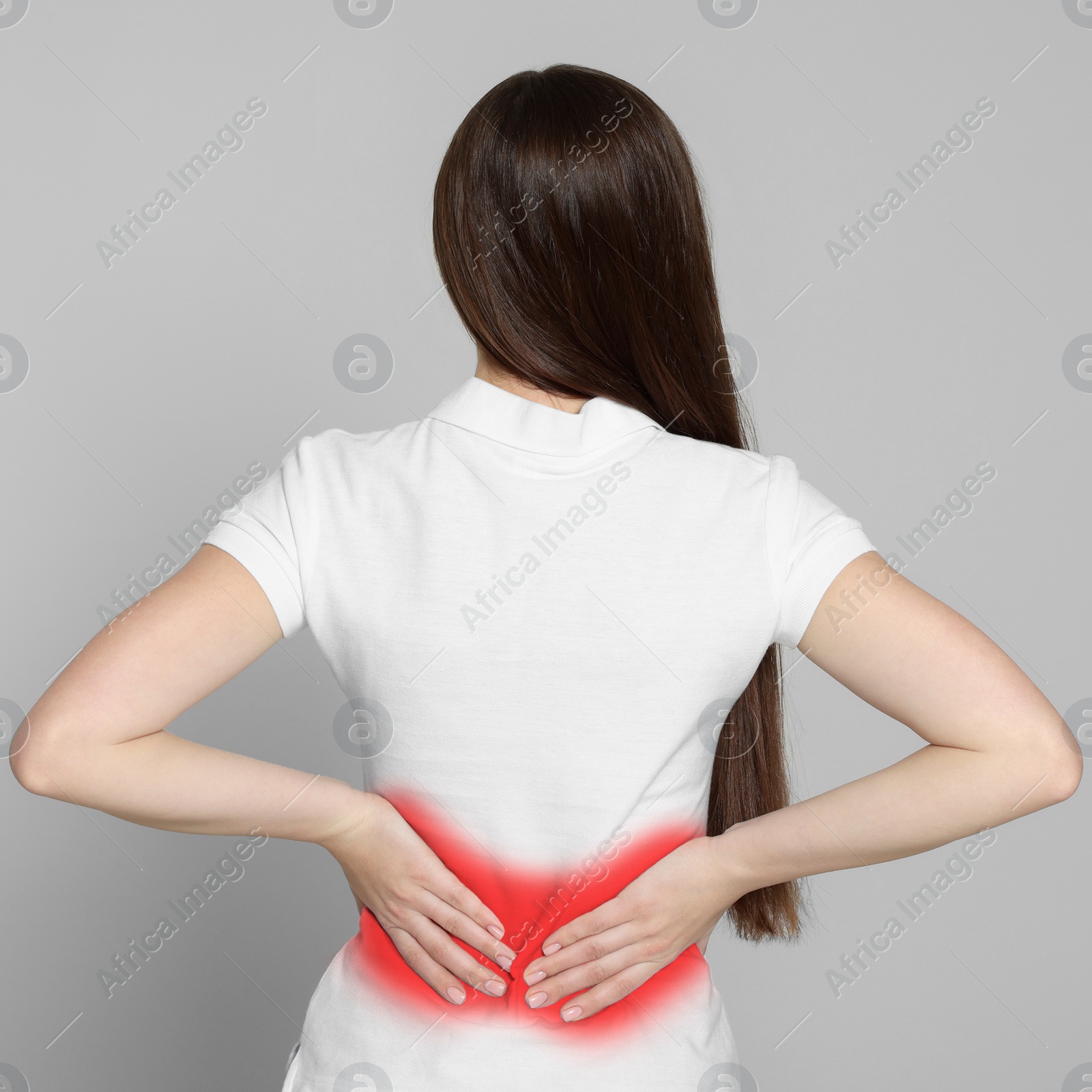 Image of Woman suffering from rheumatism on light background