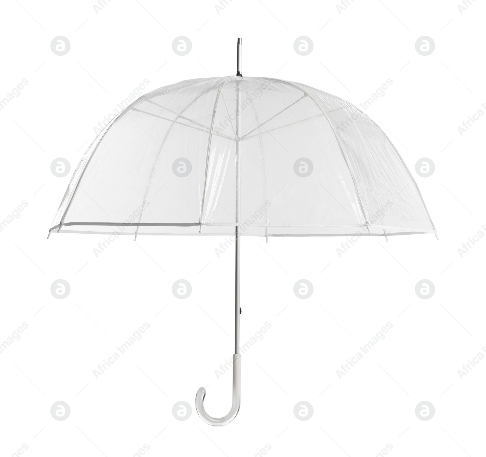 Photo of Stylish open transparent umbrella isolated on white
