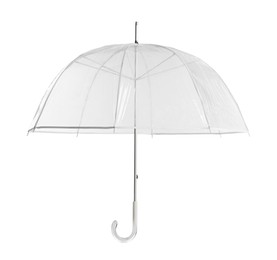 Photo of Stylish open transparent umbrella isolated on white
