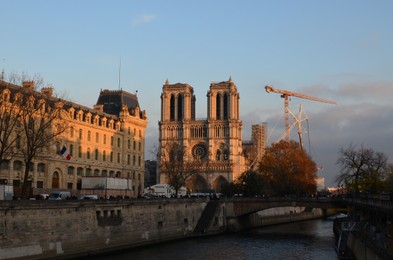 Paris, France - December 10, 2022: Beautiful Cathedral Notre-Dame and bridge