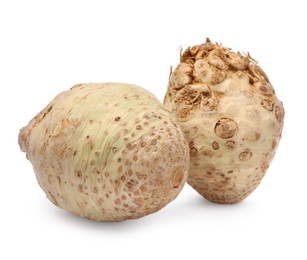 Fresh raw celery roots isolated on white
