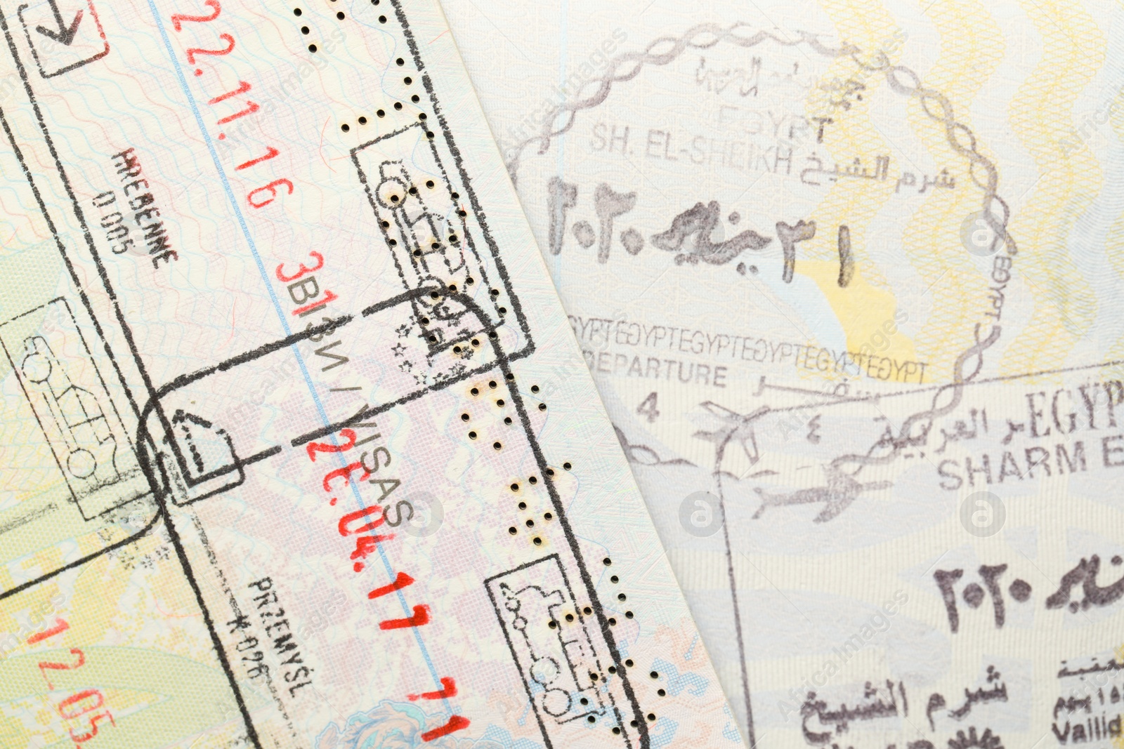 Photo of MYKOLAIV, UKRAINE - FEBRUARY 23, 2022: Passport pages with different visa stamps, closeup