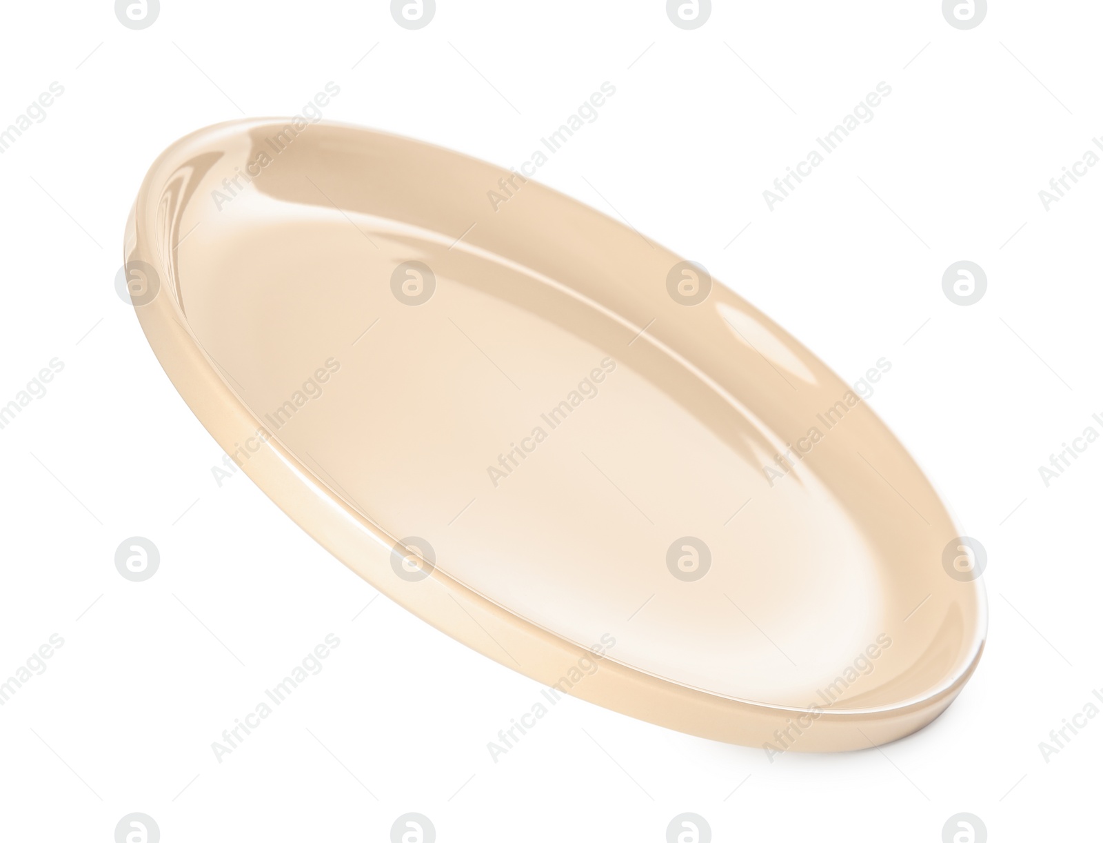 Photo of Clean empty beige plate isolated on white