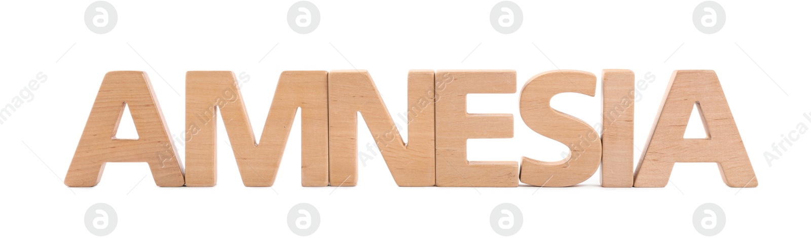 Photo of Word Amnesia made of wooden letters on white background