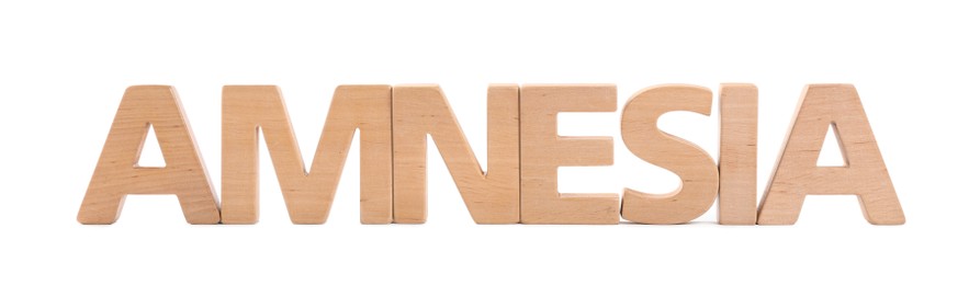 Photo of Word Amnesia made of wooden letters on white background