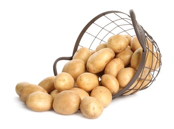 Photo of Raw fresh organic potatoes on white background