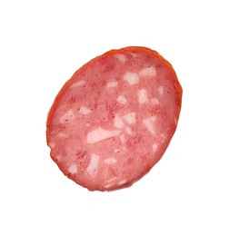 Slice of delicious smoked sausage isolated on white