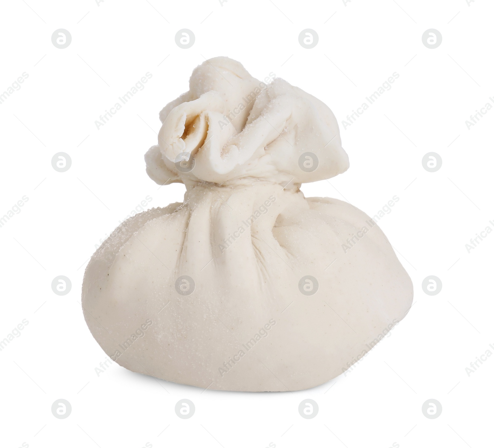 Photo of Uncooked khinkali (dumpling) isolated on white. Georgian cuisine