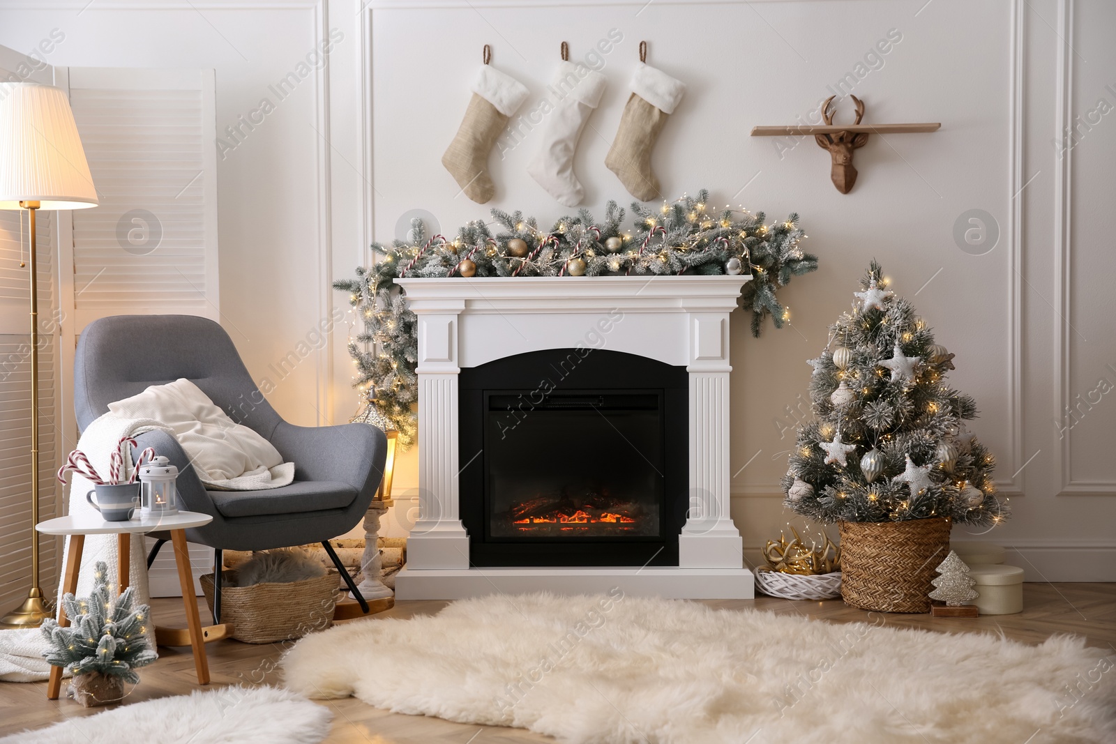 Photo of Fireplace in living room decorated for Christmas