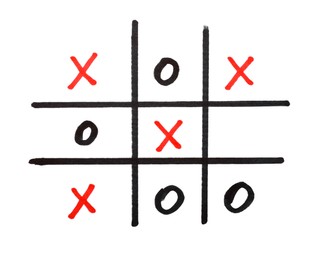 Hand drawn tic-tac-toe game on white background