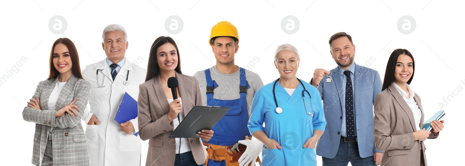 Image of Collage with people of different professions on white background. Banner design 