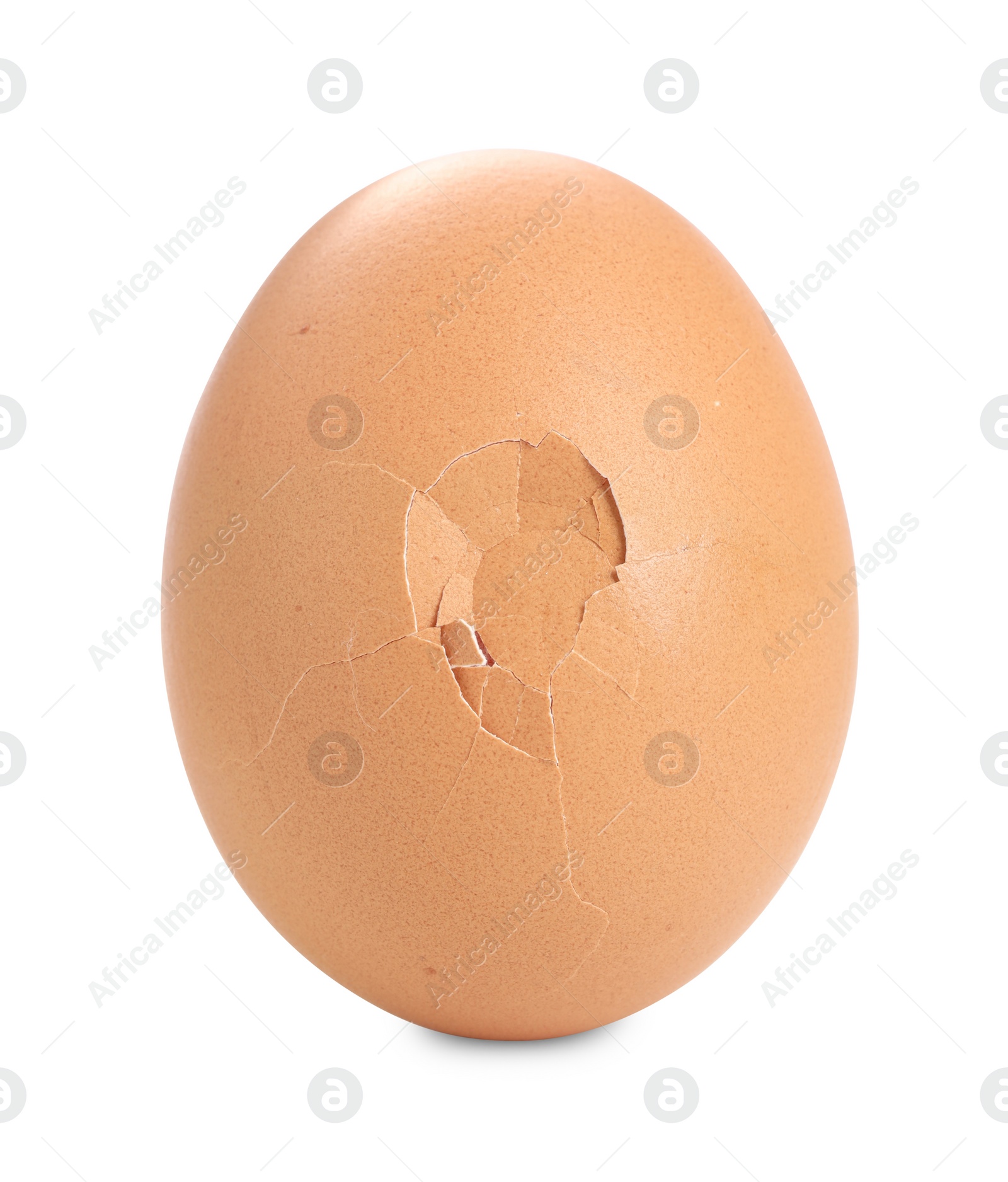 Photo of One cracked chicken egg isolated on white