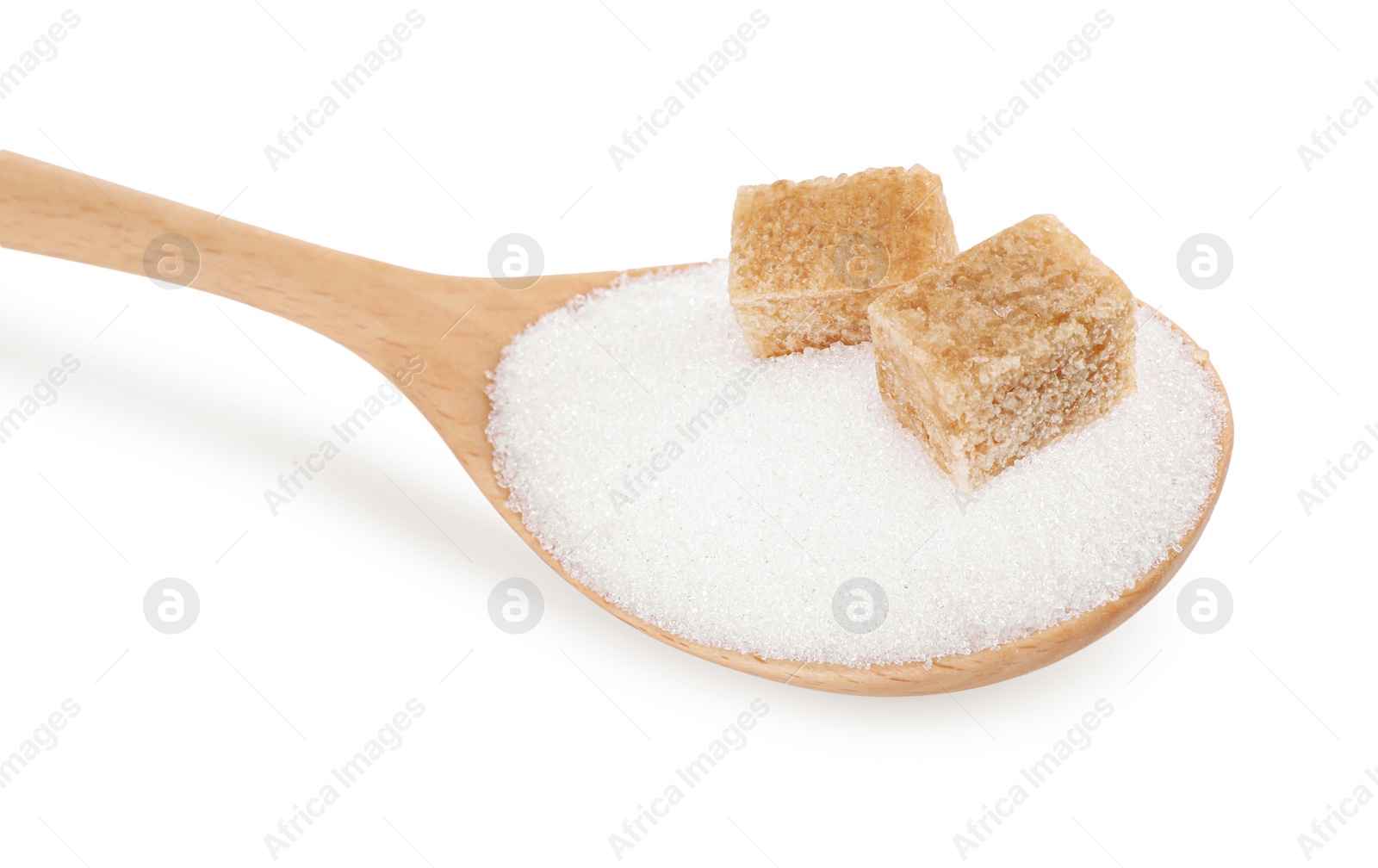 Photo of Different types of sugar in spoon isolated on white