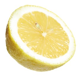 Photo of Half of lemon isolated on white. Citrus fruit