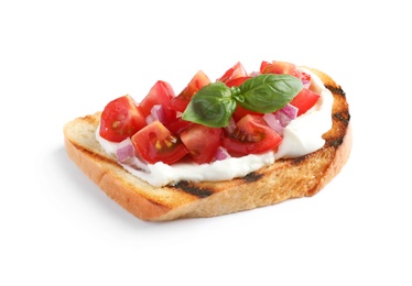 Photo of Tasty bruschetta with tomato on white background