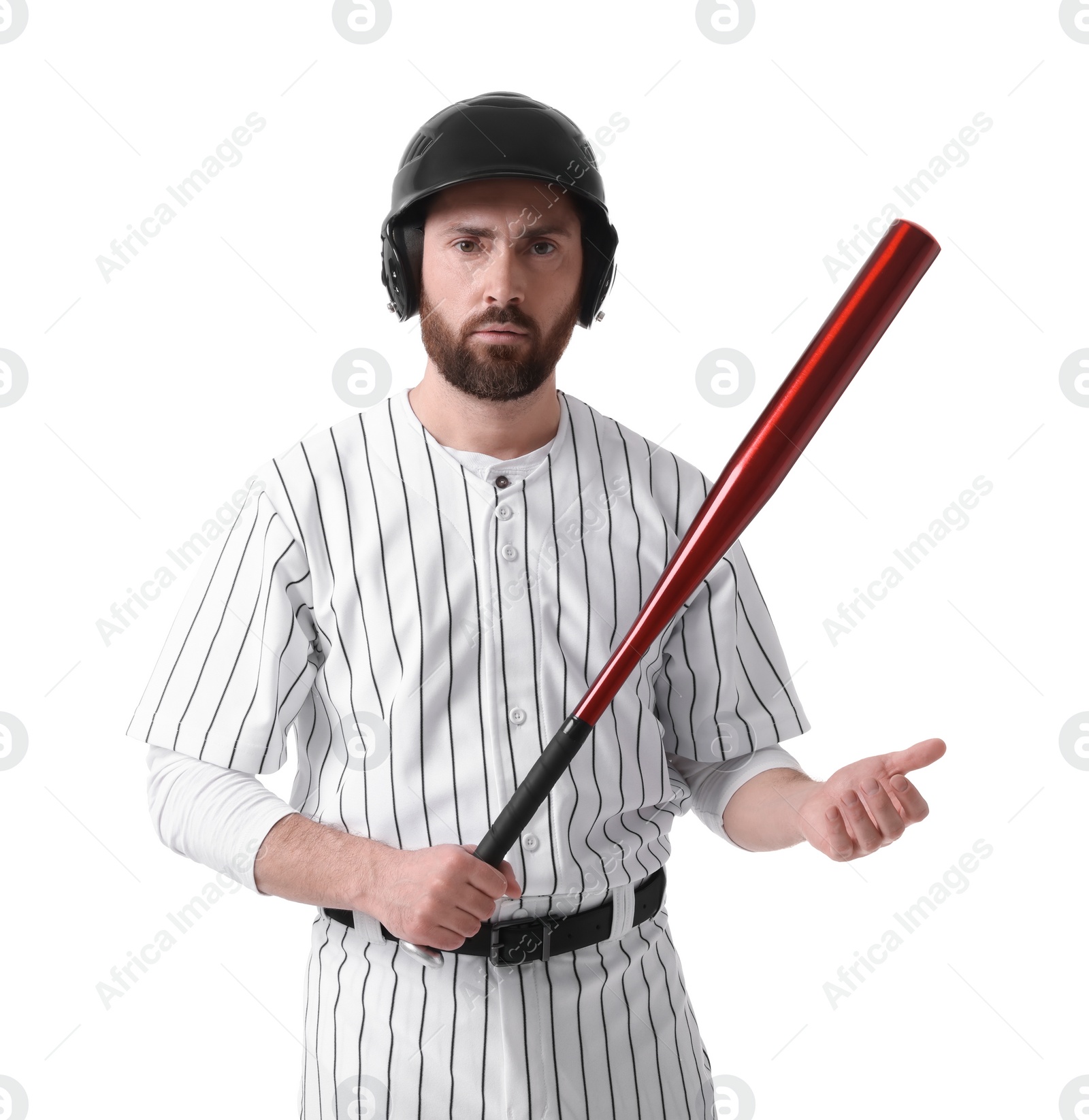 Photo of Baseball player with bat on white background