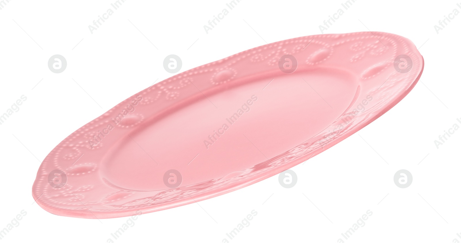Photo of Clean empty pink plate isolated on white