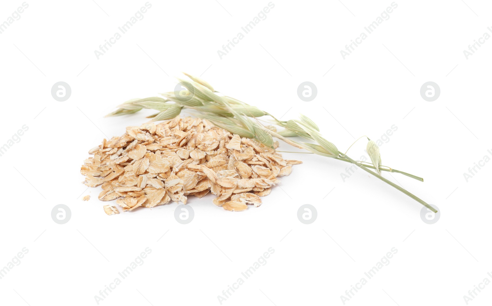 Photo of Oatmeal and branches with florets isolated on white