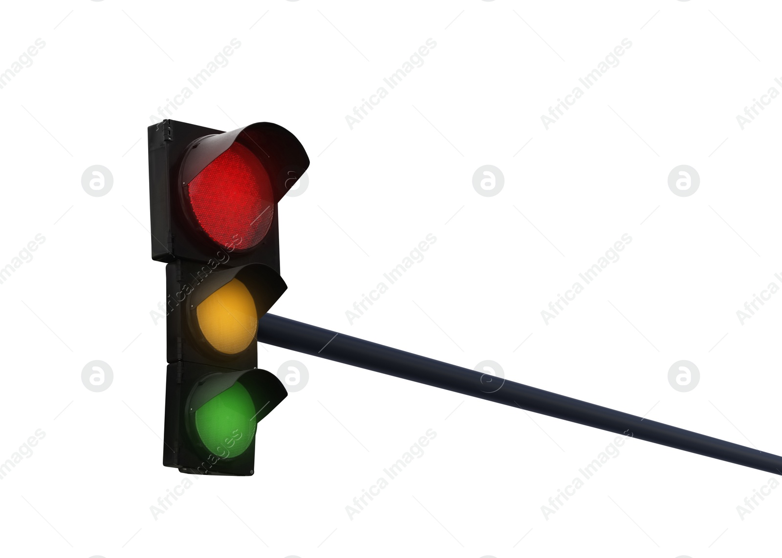 Image of Traffic light with pole on white background