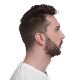 Photo of Profile portrait of man on white background