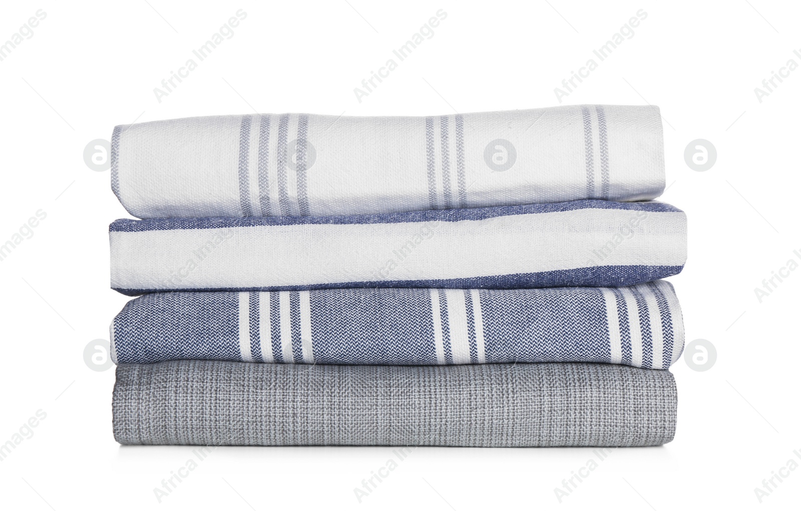 Photo of Stack of different kitchen towels on white background