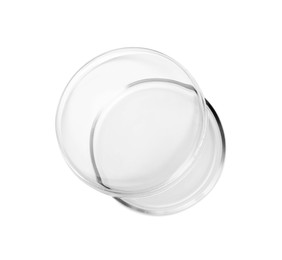 Photo of Empty glass Petri dishes isolated on white, top view