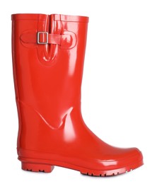 Modern red rubber boot isolated on white