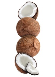 Image of Stack of fresh coconuts on white background