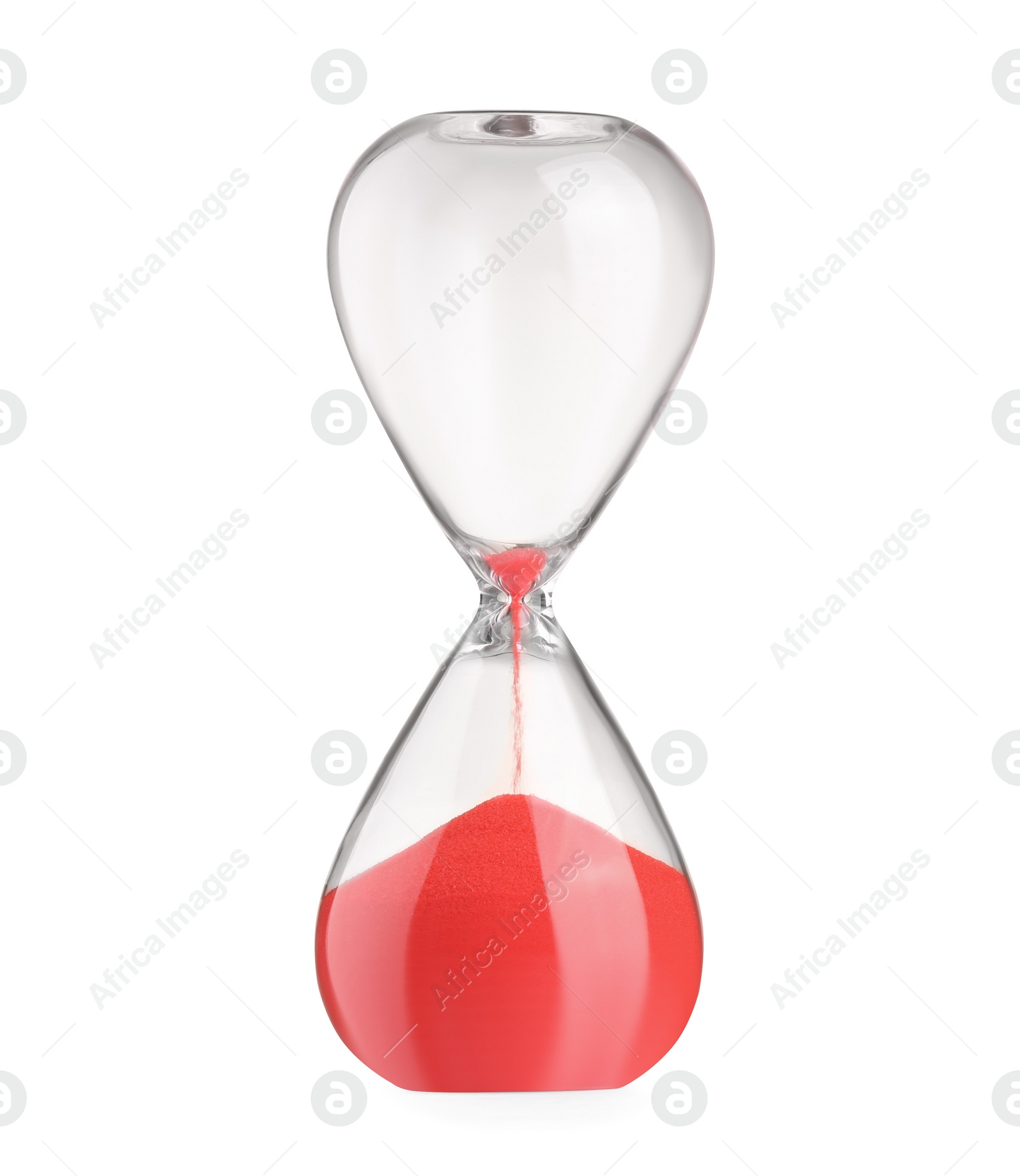 Photo of Hourglass with red flowing sand isolated on white