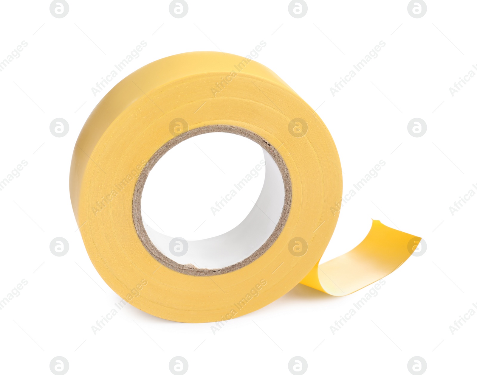 Photo of Yellow insulating tape isolated on white. Electrician's supply