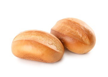 Photo of Tasty buns isolated on white. Fresh bread